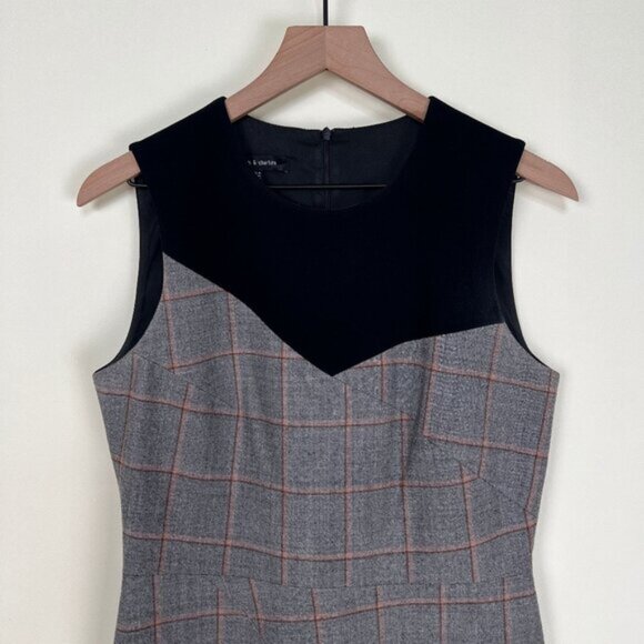 Judith   Charles Wool Mini Sheath Sleeveless Dress Faux Corset Plaid Fall Winter - Picture 5 of 10